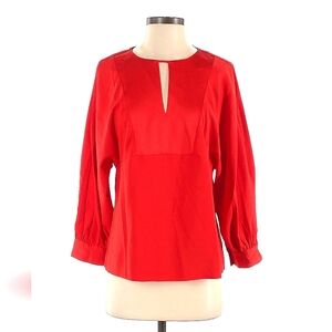 NWOT J. Crew Red Keyhole Neckline Long Sleeve Relaxed Fit Button Cuff Blouse XS